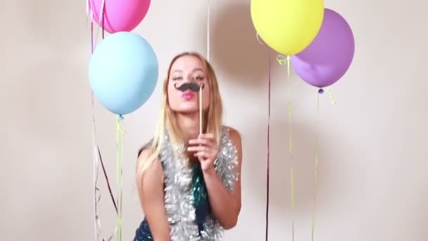 woman dancing with moustache - Materiaali, video