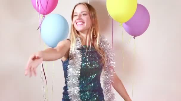 woman having fun in party photo booth - Кадры, видео