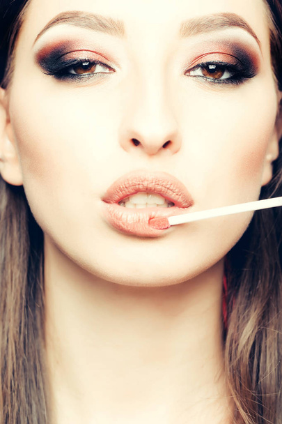 sexy woman with beige lipstick - Фото, зображення