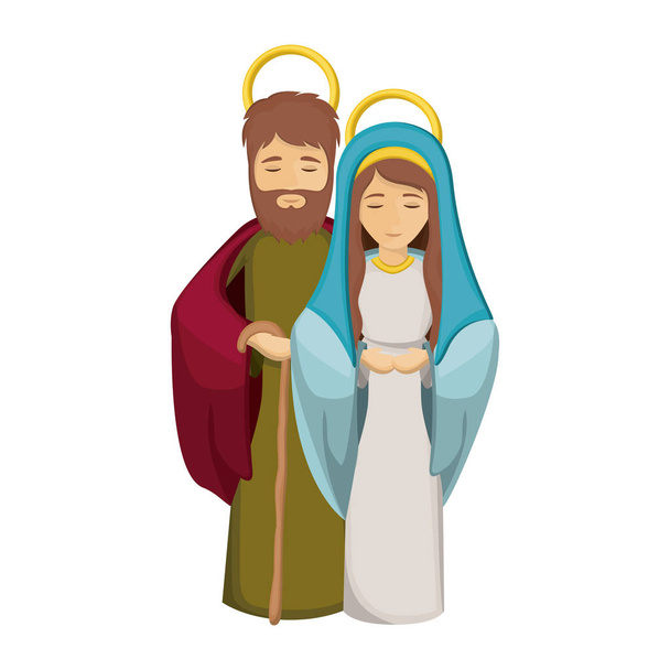 Maria en Jozef cartoon van heilige nacht ontwerp - Vector, afbeelding