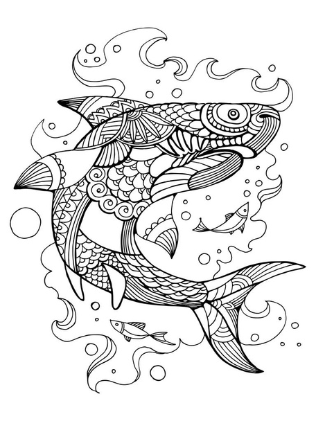 Shark coloring book for adults vector - Vector, Image
