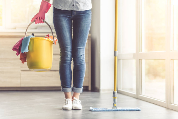Woman cleaning her house - Fotoğraf, Görsel