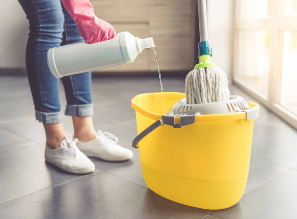 Woman cleaning her house - Фото, зображення
