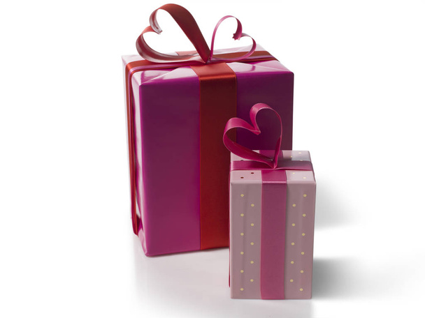 Set of pink gift boxes on white background. - Zdjęcie, obraz