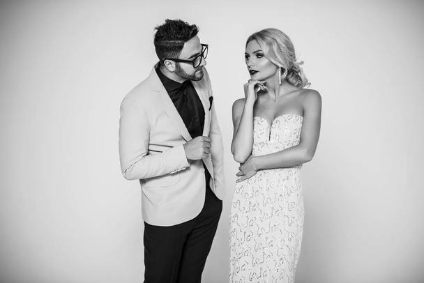 young fashion couple on a white background in studio - Foto, Imagem