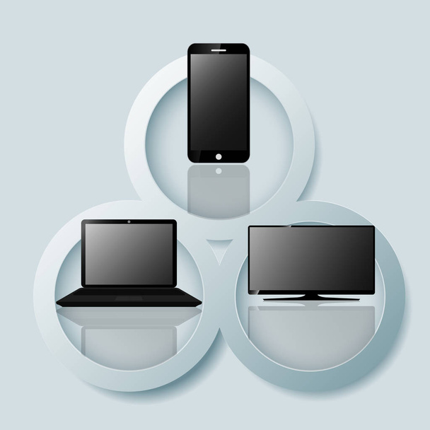 Dispositivos digitais: telefone celular, laptop e TV
 - Vetor, Imagem