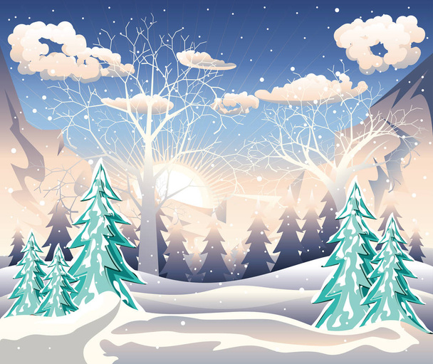 зимовий ліс пейзаж
 - Вектор, зображення