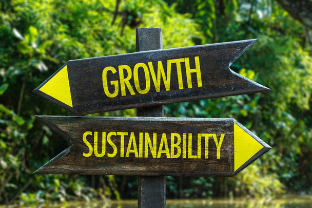 Groei vs duurzaamheid houten bord - Foto, afbeelding