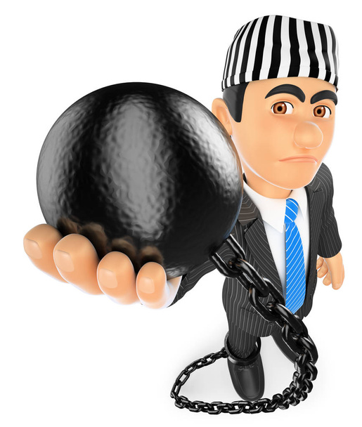 Homme d'affaires 3D avec boule de prisonnier. Homme politique corrompu
 - Photo, image