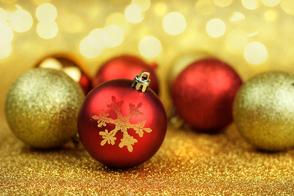 Christmas background. Red and golden balls - 写真・画像