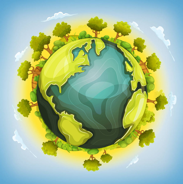 Earth Planet With Forest And Agriculture Elements Around - Vector, Image