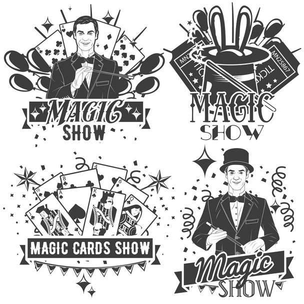 Vector set of magic show labels in vintage style isolated on white background - Vector, afbeelding