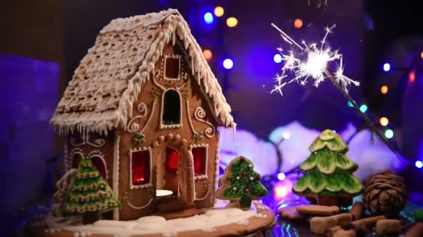 Gingerbread house with lights - Footage, Video