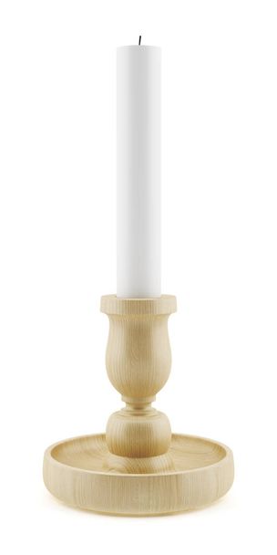 ξύλινο κηροπήγιο με κερί που απομονώνονται σε λευκό φόντο. 3D  - Φωτογραφία, εικόνα