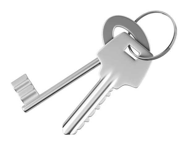 two keys isolated on white background. 3d illustration - Фото, изображение
