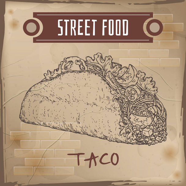 Taco sketch on grunge background. - Vector, Image