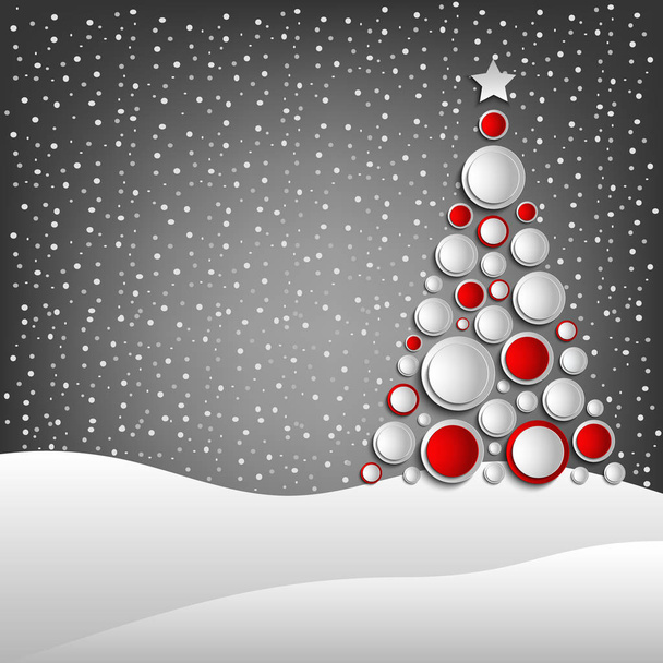 Tarjeta de Navidad con árbol abstracto y paisaje nevado
 - Vector, Imagen