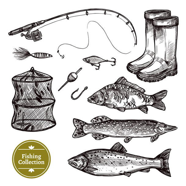 Риболовля ескіз набір
 - Вектор, зображення