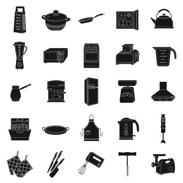 Conjunto de iconos de cocina en estilo negro. Gran colección de cocina vector símbolo stock ilustración
 - Vector, Imagen