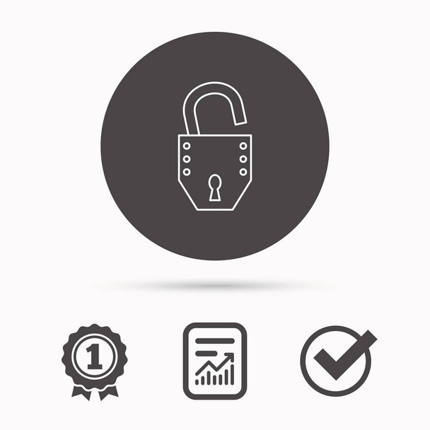 Open lock icon. Padlock or protection sign. - Vektori, kuva