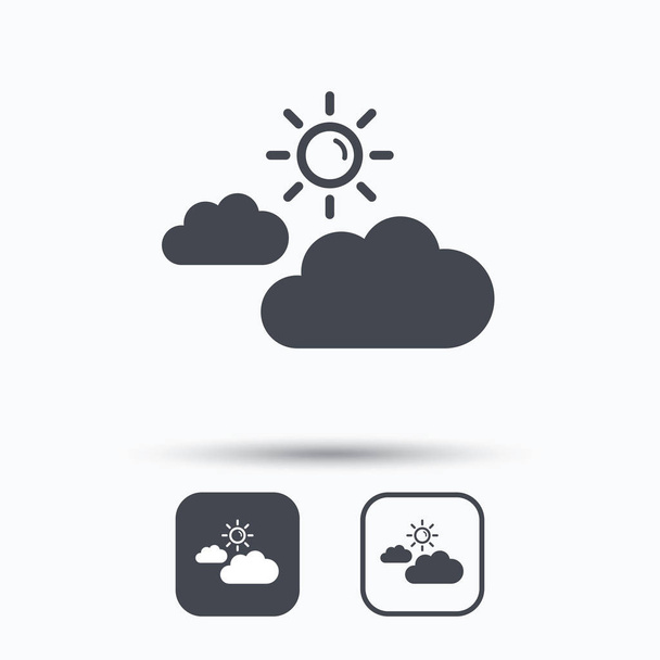 Cloud with sun icon. Sunny weather sign. - Vektor, obrázek