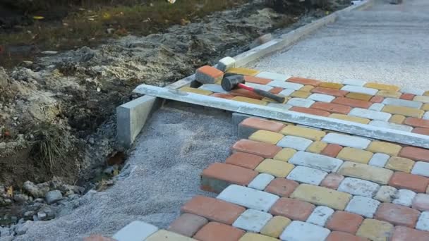 Laying Paving Slabs by mosaic close-up. Road Paving, construction. - Footage, Video