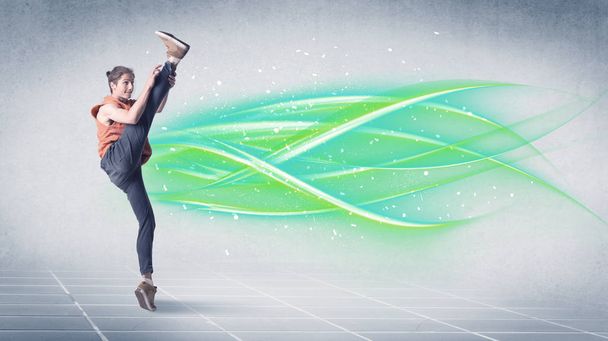 Hip hop dancer posing with green lines - Photo, image