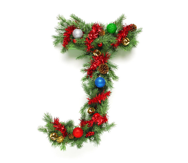 Collection of decorated Christmas tree letters and numbers - Foto, Imagem