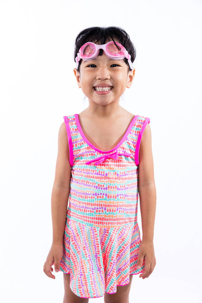 Asian Chinese little girl portrait wearing goggles and swimsuit - Photo, image