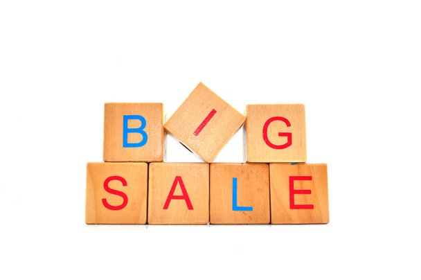 Big Sale - Text in Holzwürfeln, Business-Shopping-Konzept Wörter - Foto, Bild