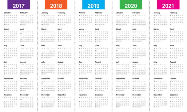 Simple Calendar template for 2017 to 2021 - Vector, Image