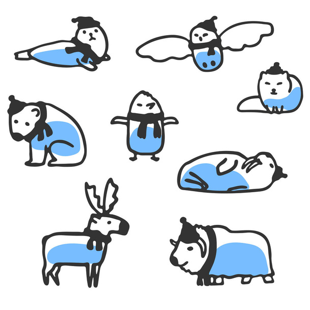 Σύνολο χαριτωμένα ζώα της Αρκτικής. Διάνυσμα doodles απομονωθεί σε λευκό - Διάνυσμα, εικόνα