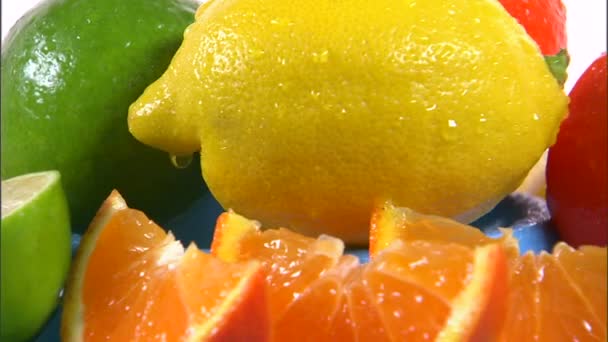 válogatott citrusfélék forgó fehér háttér - Felvétel, videó