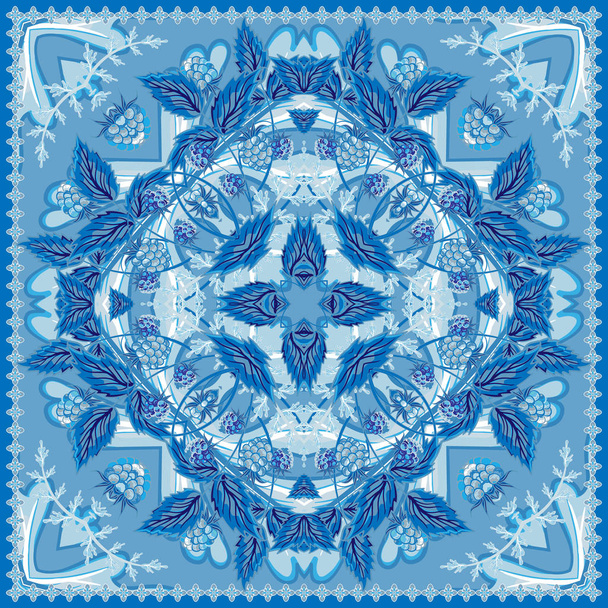 подлинный шарф шелковой шеи или рисунок квадрата платка в украинском стиле для печати на ткани, векторные иллюстрации
 - Вектор,изображение