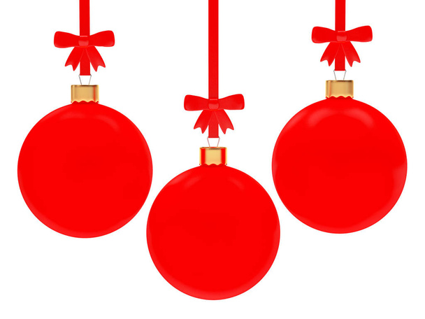 Készlet-ból piros karácsonyi labdák, szalagok és íjak, fehér  - Fotó, kép