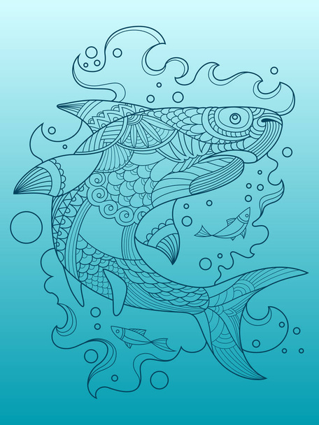 Shark coloring book for adults vector - Vector, imagen