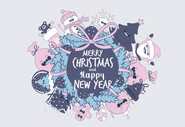 Happy New Year and Merry Christmas - Vector, Image