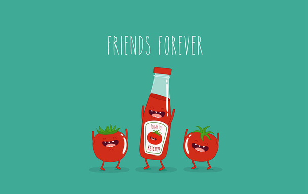 Grappige ketchup en tomaten  - Vector, afbeelding