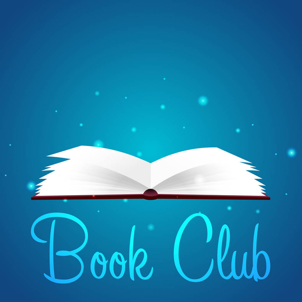 Book club. Reading club. Open book with mystic bright light. Vector illustration. - Wektor, obraz