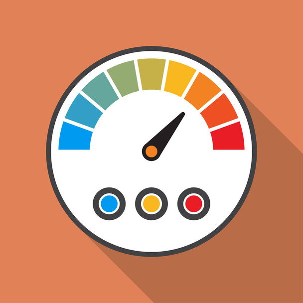 Speedometer icon with long shadow in a flat design - Vector, Image