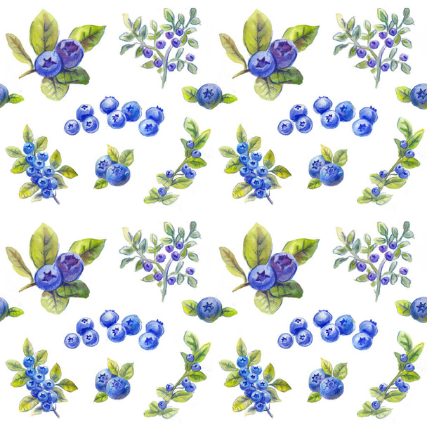 bilberry pattern watercolor - Фото, изображение