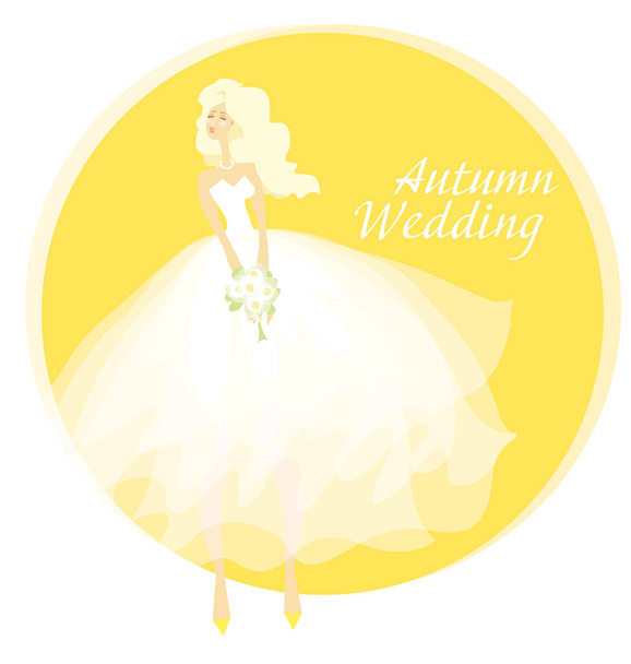 bride wedding dress concept vector illustration. fall yellow cel - Vector, Image