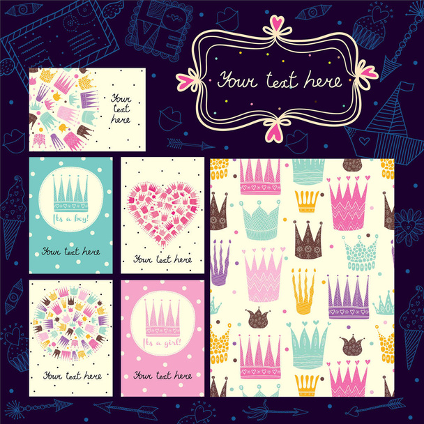 Princess crowns cards templates - Vector, Image