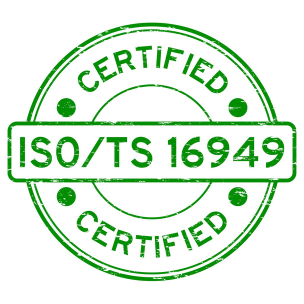 Grunge Green iso / ts 16949 zertifizierter runder Gummistempel - Vektor, Bild