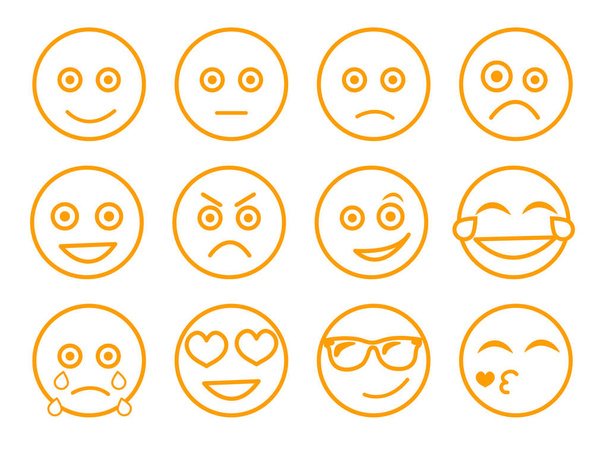 Εικονογράφηση διάνυσμα φατσούλα. Οριστεί πρόσωπο emoticon σε λευκό φόντο. Συλλογή στυλ γραμμής συναισθήματα. Συλλογή διάφορα συναισθήματα. Σύνολο χαμόγελα - Διάνυσμα, εικόνα