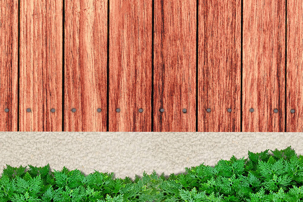 houten terras en tuin in verticale bovenaanzicht - Foto, afbeelding