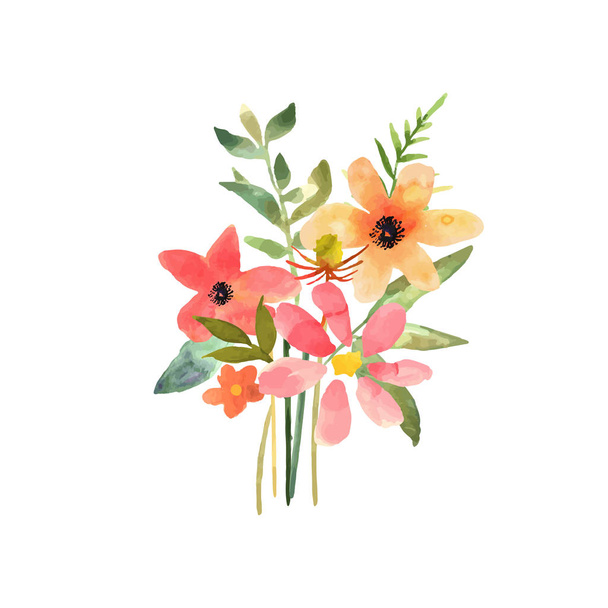 Hand drawn watercolor bouquet. Isolated elements. Vector. - Vector, Image