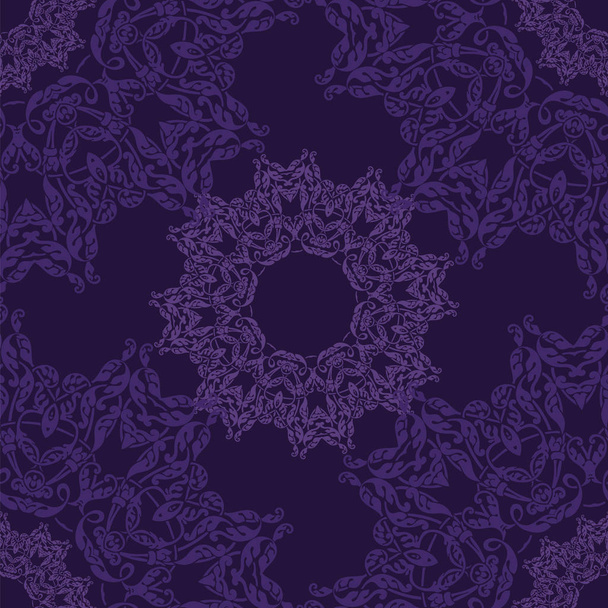 Lace cirkel Oosterse ornament, versiering kleedje patroon op violette achtergrond. - Vector, afbeelding