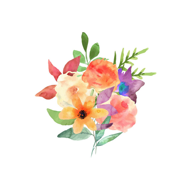 Hand drawn watercolor bouquet. Isolated elements. Vector. - Vector, afbeelding
