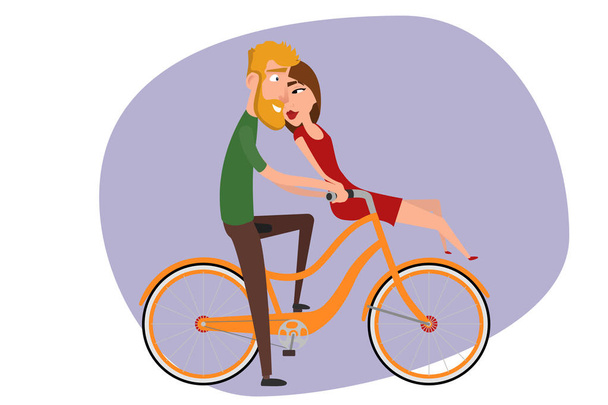 Lány-Bike egy férfival - Vektor, kép